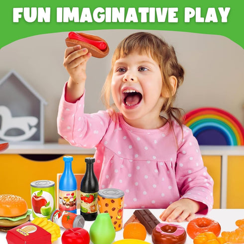 120 Set Piece Deluxe Pretend Play Food Toy Tasty Treats Plastic Cooking and Grocery Shopping Assortment
