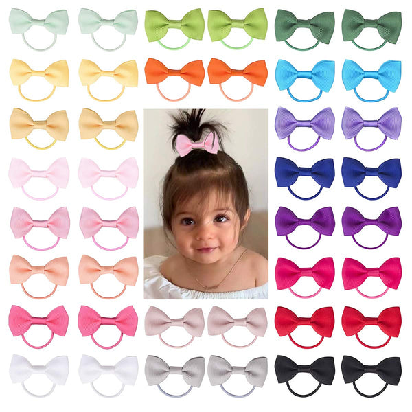 Baby Hair Ties with Bows for Toddler, 40 Pieces 2 Inch Elastic Ponytail Holders for Baby Girls