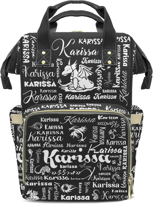 YallLocoMo Personalized Diaper Bag Backpack Name Dragon Name Lettering Monogram Grey Large Capacity
