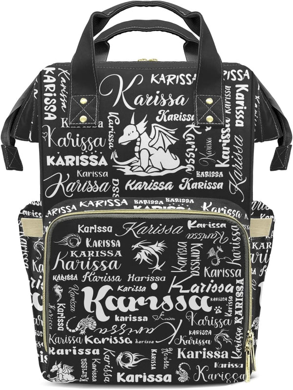 YallLocoMo Personalized Diaper Bag Backpack Name Dragon Name Lettering Monogram Grey Large Capacity