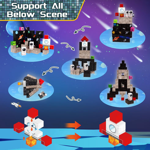 100PCS Set, Playsets 3-10,Sensory Goody King Space Rocket Magnetic Building Blocks |Space Adventure Magnetic Blocks