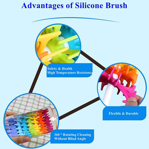 360 Rayhee Bottle Brush Cleaner-Baby Milk Bottle Cleaner Soft Silicone Bottle Brusher / Degree Rotating Long Handle