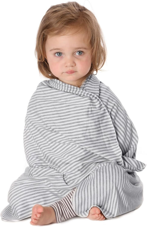 Nozone 50+ Baby Blanket, Sun Protective, Soft Rayon from Bamboo, UPF in White/Grey Stripe