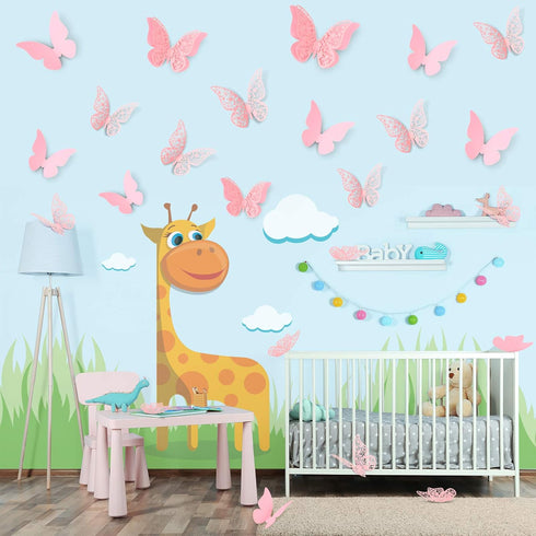 Outus 120 Pieces Pink 3D Layered Butterfly Wall Decor, Removable Stickers for Birthday Cake Decorations Crafts