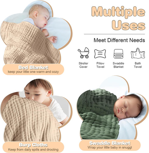 2-Pack, MUKIN Baby Hooded Towels, Muslin Cotton, for Newborn, Infant, Toddler and Kids (Dark Green,Khaki)