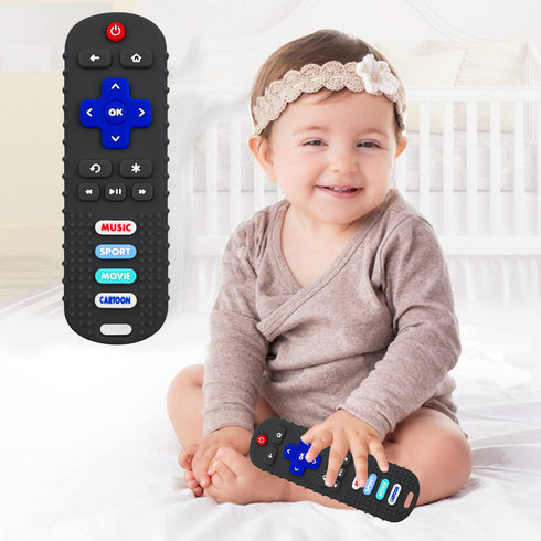 2-Pack Baby Remote Control Teether Toy - Silicone Baby Teething Toys for 6-36 Months (Black + Gray)