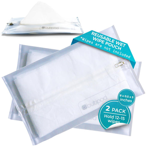 the buti-bag co Set 2 Butipods Reusable Travel Wipes Case - Portable Moisture-Retaining Pouch, Slim Holder