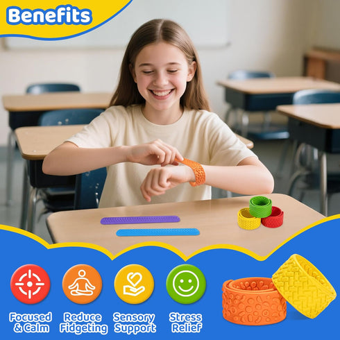 PuraEase 6PC Textured Slap Bracelets - Silicone Sensory Fidget Toys for Kids, Teens & Adults - Calming Tools