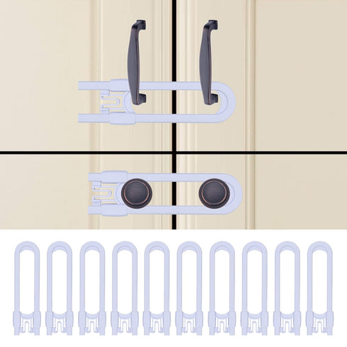 Sliding Cabinet Child Safety Locks, OKEFAN Baby Proofing Cabinet Lock Cupboard Latches for Kids, No Drill (10, White)
