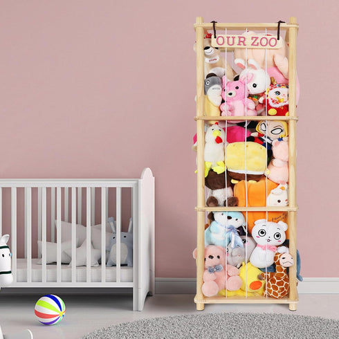 200 Fuilee Extra Large Stuffed Animal Storage for Corner Organizer,Premium Wooden Material with Elastic Cord Hold Up