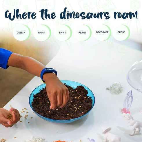 Bryte Light Up Dinosaur Terrarium Kit for Kids, Dino Habitat with Real Plants, LED Lights, Birthday Gifts