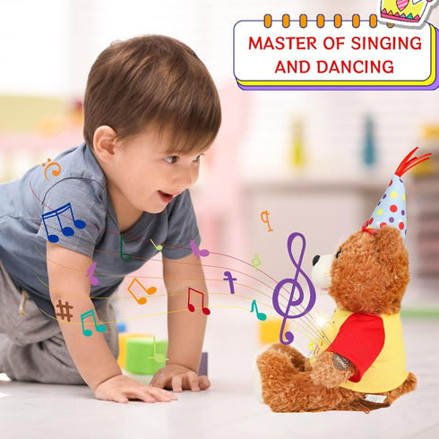 12 Singing Dancing Birthday Teddy Bear with Light Up Candle Playing Happy Birthday Song Musical Interactive Stuffed