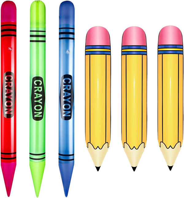6 Pcs Giant Large Inflatable 41 Inch Crayon Balloons 27 Inch Pencil