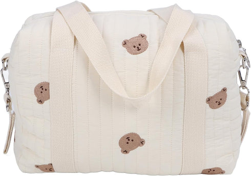 SUNGOOYUE Baby Stroller Storage Bag, Large Capacity Hanging Organizer with Zipper Pockets Cotton Stroller Bag for Mom