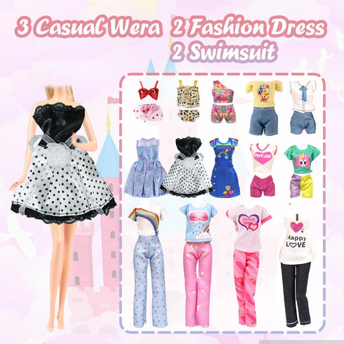 25 PCS Doll Clothes for 11.5 Inch Girl Doll, Including 3 Flower Dresses, 2 Sequin Dresses, 3 Casual Wear