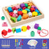 Montessori Wooden Lacing Beads Toys for 2-4 Year Olds, Sequencing & Stacking Block Toy with Storage Box