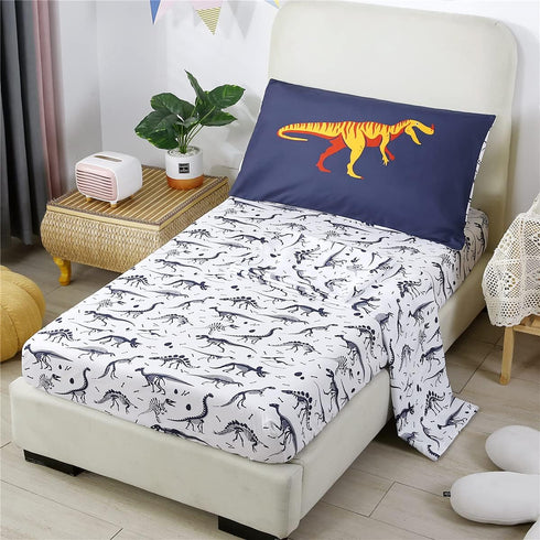 4-Piece Set Set URBONUR Toddler Bedding - Ultra Soft Cartoon Jurassic Dinosaur Print Boys Toddler Comforter - Include