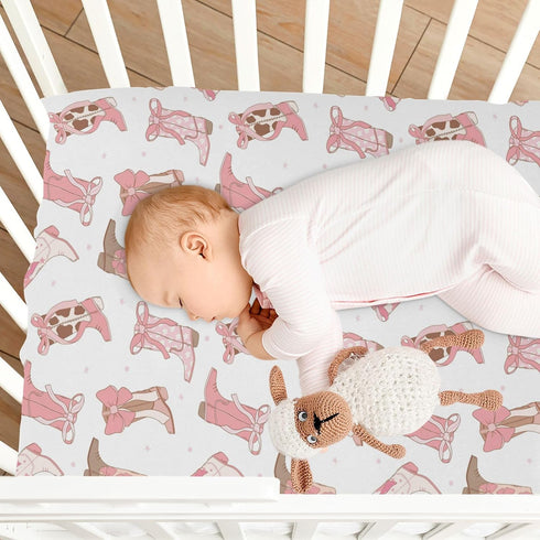 Sheet,52x28IN Pfrewn Crib Sheets for Boys Girls Cowgirl Boot Pink Fitted Crib Sheet Fits Standard Crib Mattress Pads
