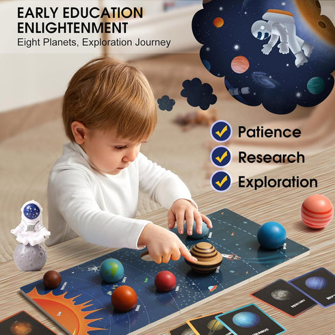 MOHLTIAPD SystemMontessori Wooden Solar System Model BoardKids Solar Planet Toys,Educational Planets Balls,Preschool