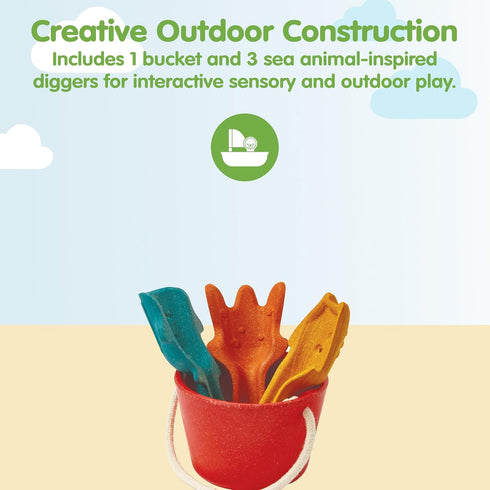 Set PlanToys Sand Play Wooden Montessori Outdoor Sensory and Fine Motor Toy | Creative, Tactile and Imaginative Beach