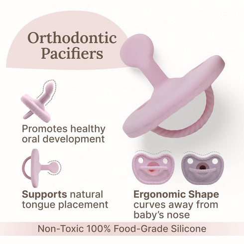 (Set 2) 100% 0+ Orthodontic Silicone Pacifiers of Food-Grade, One-Piece Design, Soft Orthodontic Nipple, Airflow