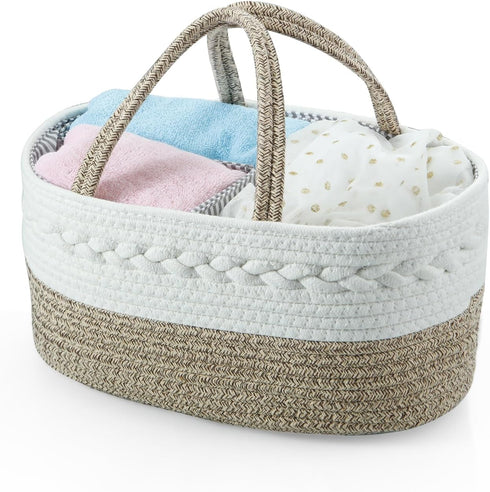PandaEar Portable Baby Diaper Caddy Organizer, Cotton Rope Diaper Caddy for Newborn Infants - Brown