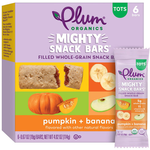 0.67 oz (Pack 48) Plum Organics Mighty Snack Bars - Pumpkin and Banana - Bars of - Organic Fruit and Vegetable Toddler