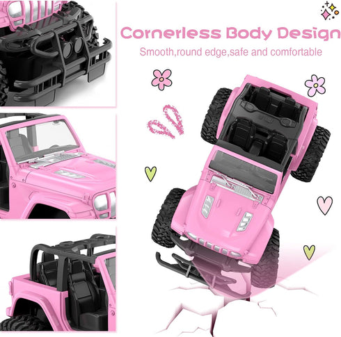 2.4Ghz 3 NQD RC Cars with DIY Sticker, Pink Remote Control Car for Girls, Jeep RC Trucks, Little Girl Toys Birthday