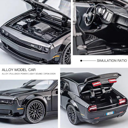 1/32 Dodge Challenger Hellcat Alloy Toy Car Model with Light and Sound, Pull Back Collectible Model Cars for Boys 3+
