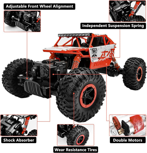 1:18 2.4Ghz 4WD 2 Cheerwing Rock Crawler Remote Control Car Off Road RC Monster Truck Battery(Red)