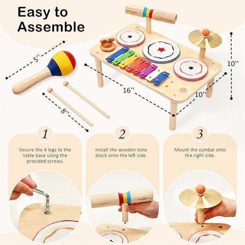 9-in-1 Set, 1-3, WINYGZ Baby Drum Low Noise Montessori Musical Instruments for Toddlers Safe & Durable Wooden Music