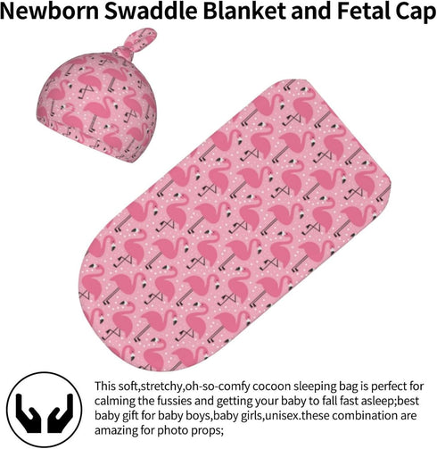Broiteid Set Flamingo Cartoon Baby Stuff Newborn Baby Swaddle Blanket Swaddling Blanket with Beanie Soft for Unisex