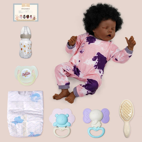 JIZHI Lifelike Reborn Baby Dolls - 17 Inch African American Soft Body Realistic Newborn Baby Doll with Gift Box