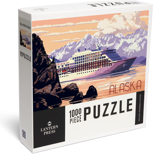 Lantern Press 1000 Piece Jigsaw Puzzle, Alaska, Cruise Ship and Sunset