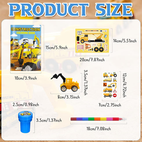 72 Set Cinrobiye Pcs Construction Party Favors Truck Car Coloring Books with Stacking Crayons Bulk Engineering Vehicle