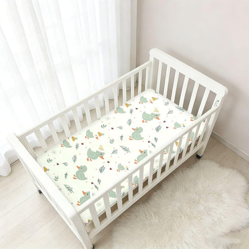 miaozhen 1 Pack 52x28 Cotton Baby Crib Sheets for Boys Girls Comfy Breathable Baby Green Playful Duck Toddler Mattress