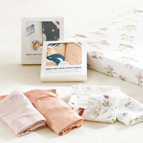 Pack Set 2 Pack, Pack Stretchy Ultra Soft Jersey Knit Fitted n Play Sheets Portable/Mini Crib Sheets for Girls