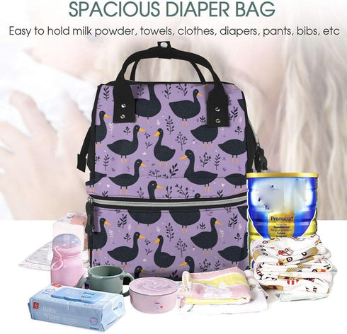 TZTTZT Backpack, Mommy Cute Goose Black Print Diaper Bag Toddler Baby Girl Boy Diaper Bag for Mom Dad, Bags Travel Baby