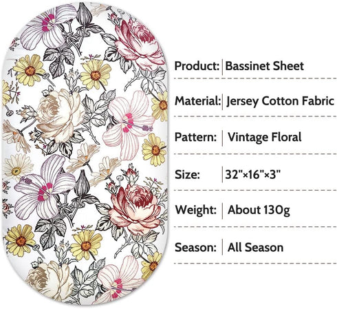 Bassinet Sheet, Jersey Cotton Fitted Sheets for Baby Boy/Girl, Flexible for Most Bassinet Mattresses