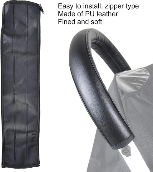 Fdit PU Baby Stroller Handle Cover, Removable Zipper Protector Sleeve for Armrest, Black