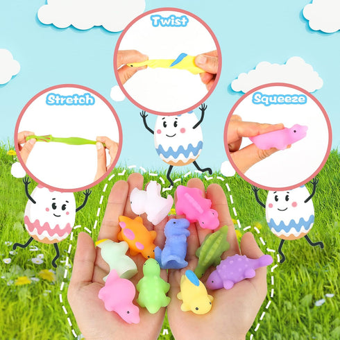 PaLeyFer 24 Pack Prefilled Easter Eggs with Squishy Dinosaur Toys inside for Kids, Easter Basket Stuffers Fillers Mochi