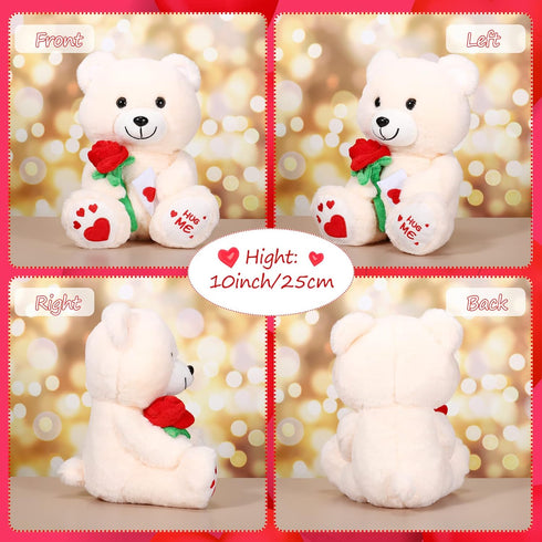 10 Inches Plush Toy, Rose Plush Stuffed Animal Valentine's Day Bear, Heart Rose for Girlfriend, Mother's Day