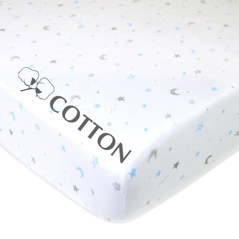 American Baby Company 100% Natural Cotton Fitted Crib Sheet, 52" x 28", Blue Stars and Moons