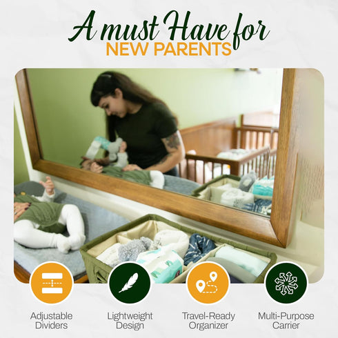 Large Diaper Caddy Organizer with Handle Neutral Boy Girl Baby Basket for Nursery, Car, Changing Table Portable Baby