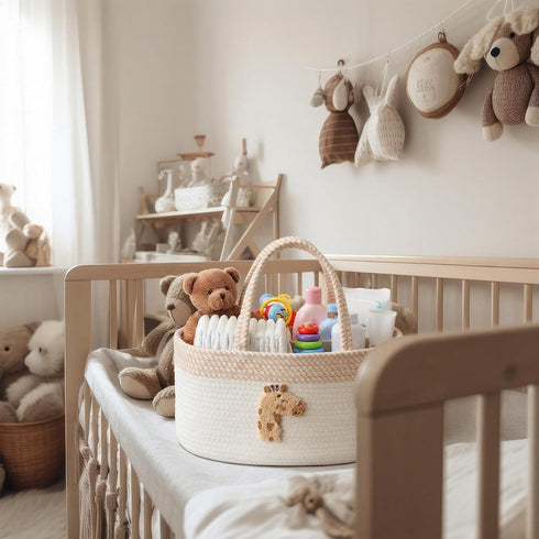 Purpeak Diaper Caddy Organizer Cotton Rope Diaper Caddy Basket Cute Giraffe Empty Gift Basket Nursery Storage Bin