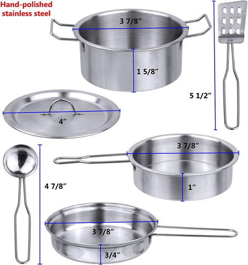Playset Set 3 12 Click N Play Kids Kitchen Pretend Play Toy, Toddlers Stainless Steel Pot and Pans Cookware