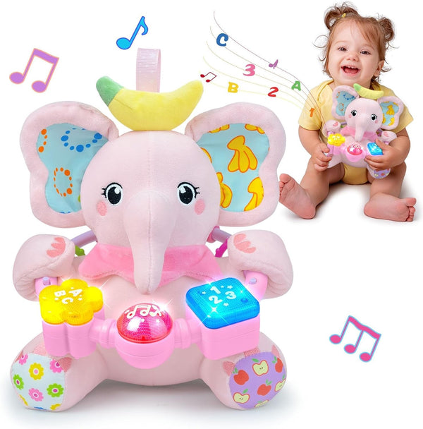 Holaxander Baby Elephant Musical Stuffed Animals Toy with Light-Up Music & Crinkle Sound