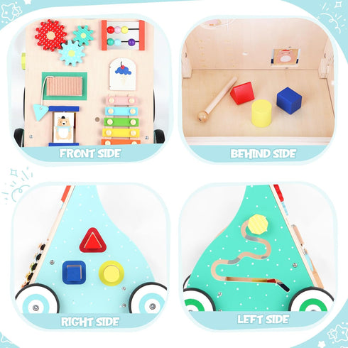 Asweets Wooden Baby Walker Push and Pull Learning Activity Walker Kids Activity Toy Multiple Activities Center Develops