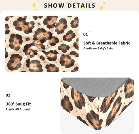 CZXW 52" 28" Wild Leopard Pattern Crib Sheets Fitted x Natural Cotton Soft & Breathable for Baby Crib Mattress