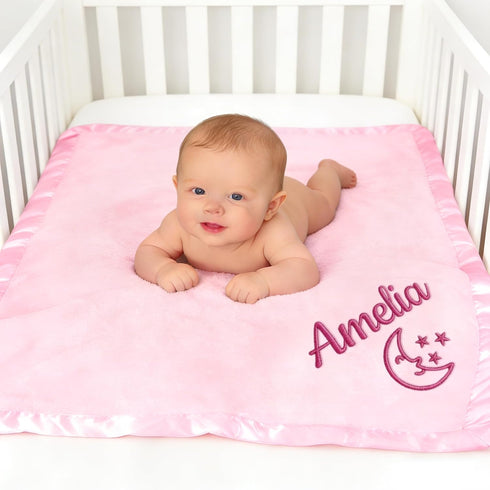 XJoyBloush -36" 36" Personalized Baby Blanket with Embroidered Name,Custom Baby Receiving Blankets Soft Fleece Toddler